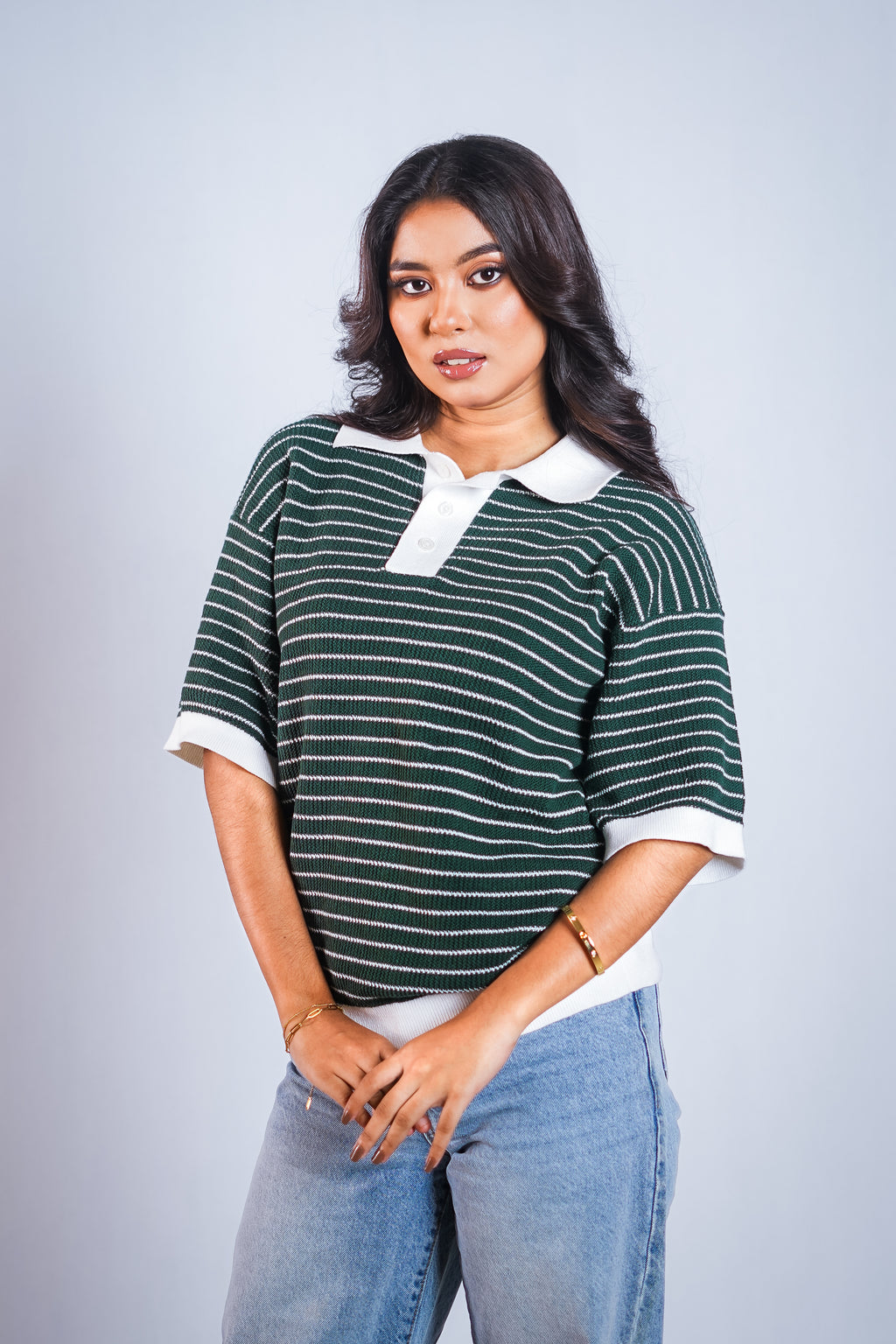 Pine Green Knitted Polo Sweater