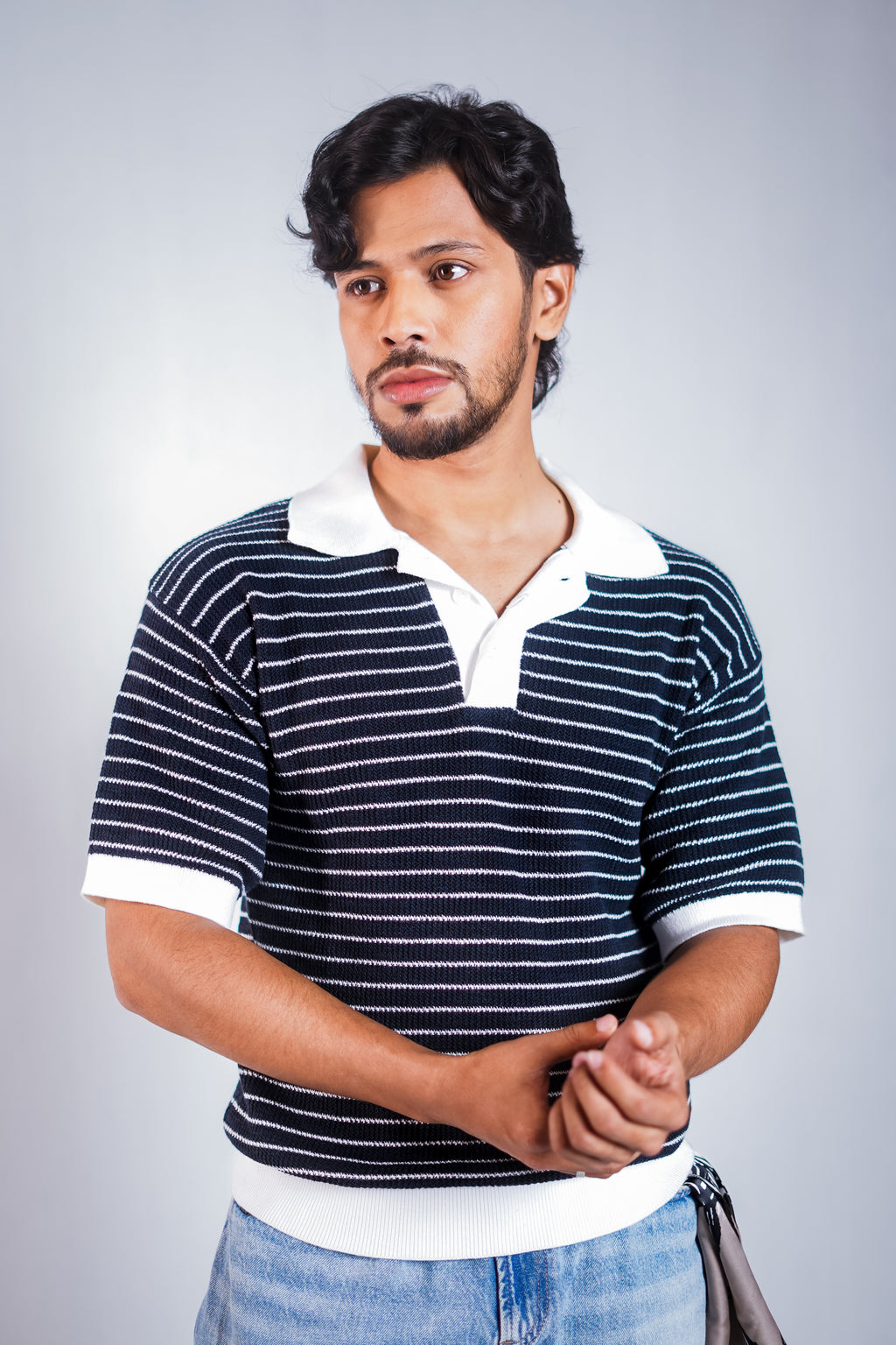 Onyx Black Knitted Polo Sweater man