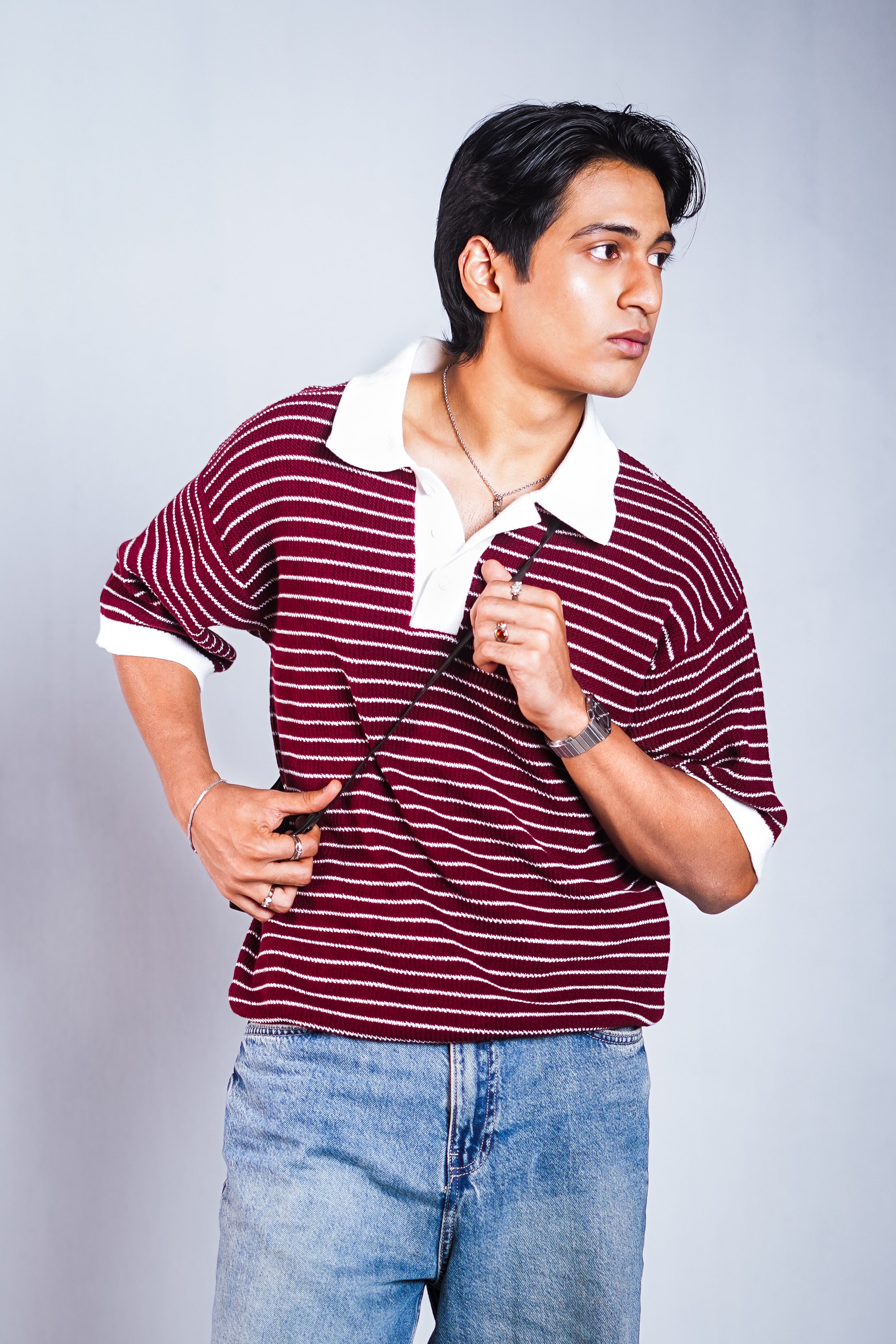 Red Wine Knitted Polo Sweater man