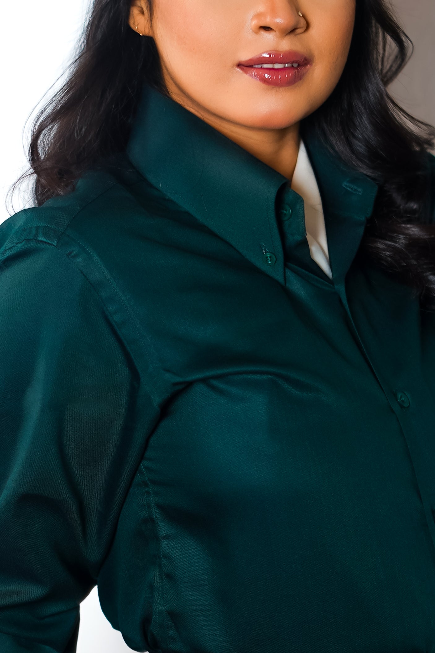 Midnight Green Sharp Collar Shirt Woman