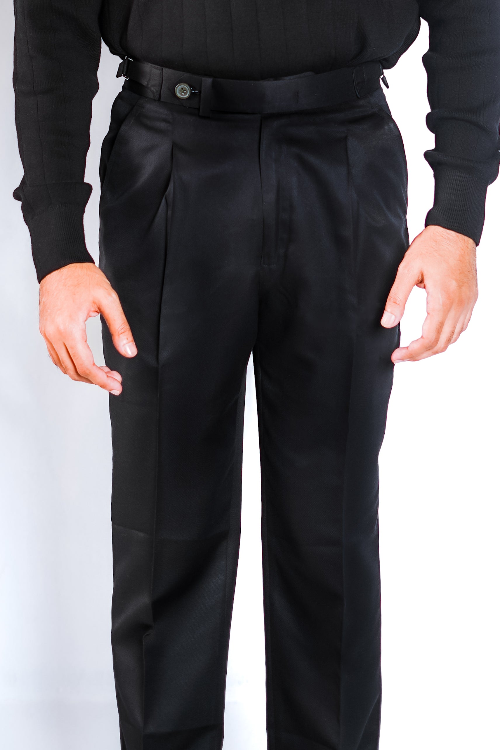 Carbon Black Buckled Waist Trousers Man