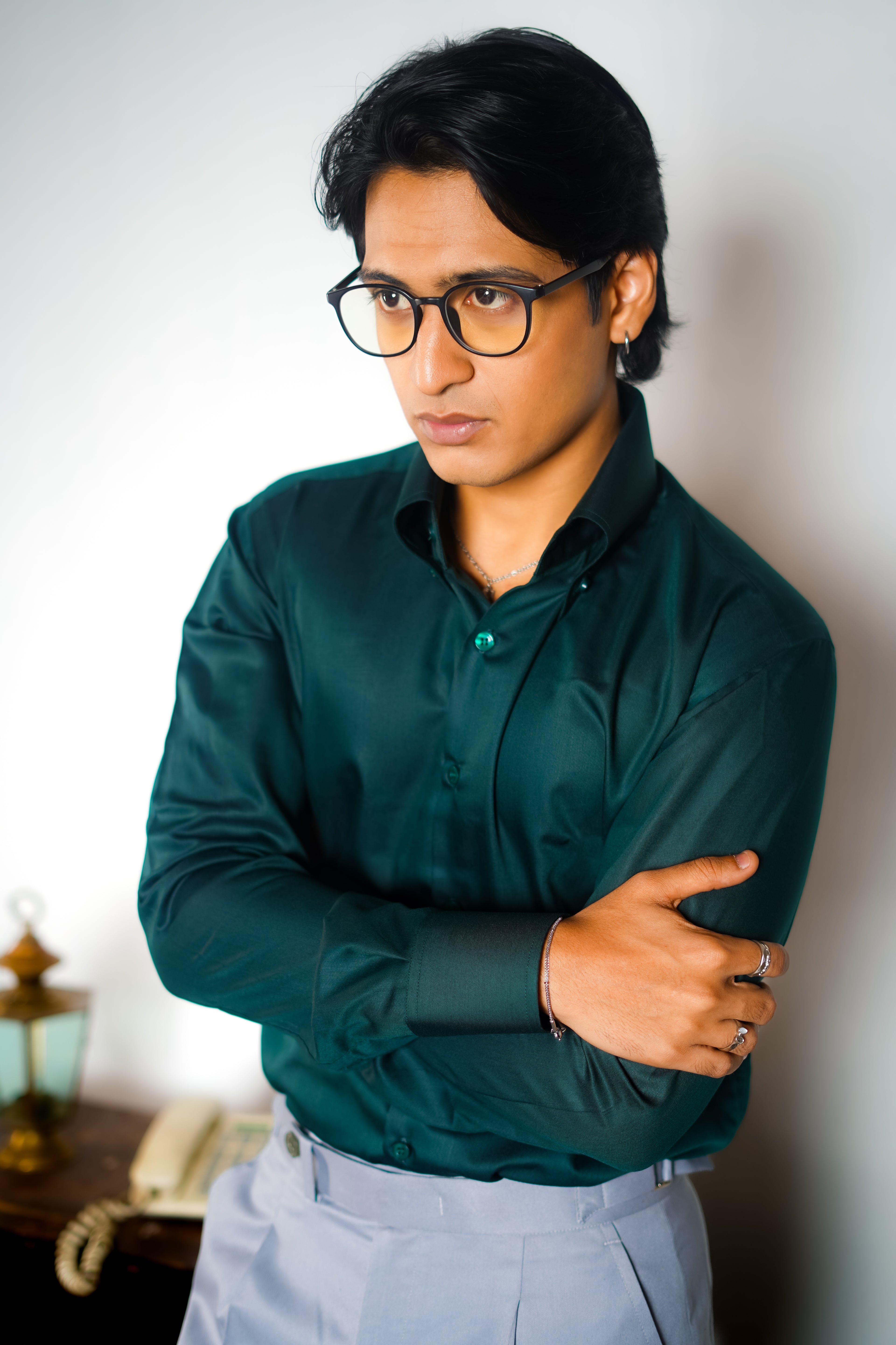 Midnight Green Sharp Collar Shirt Man