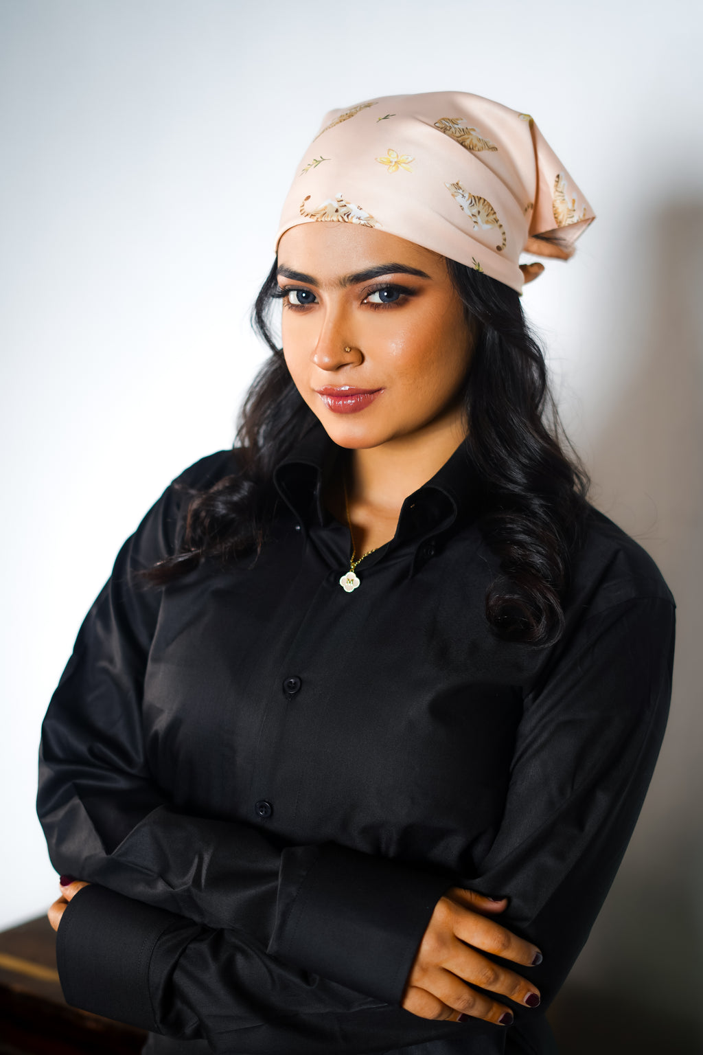 Jet Black Sharp Collar Shirt Woman