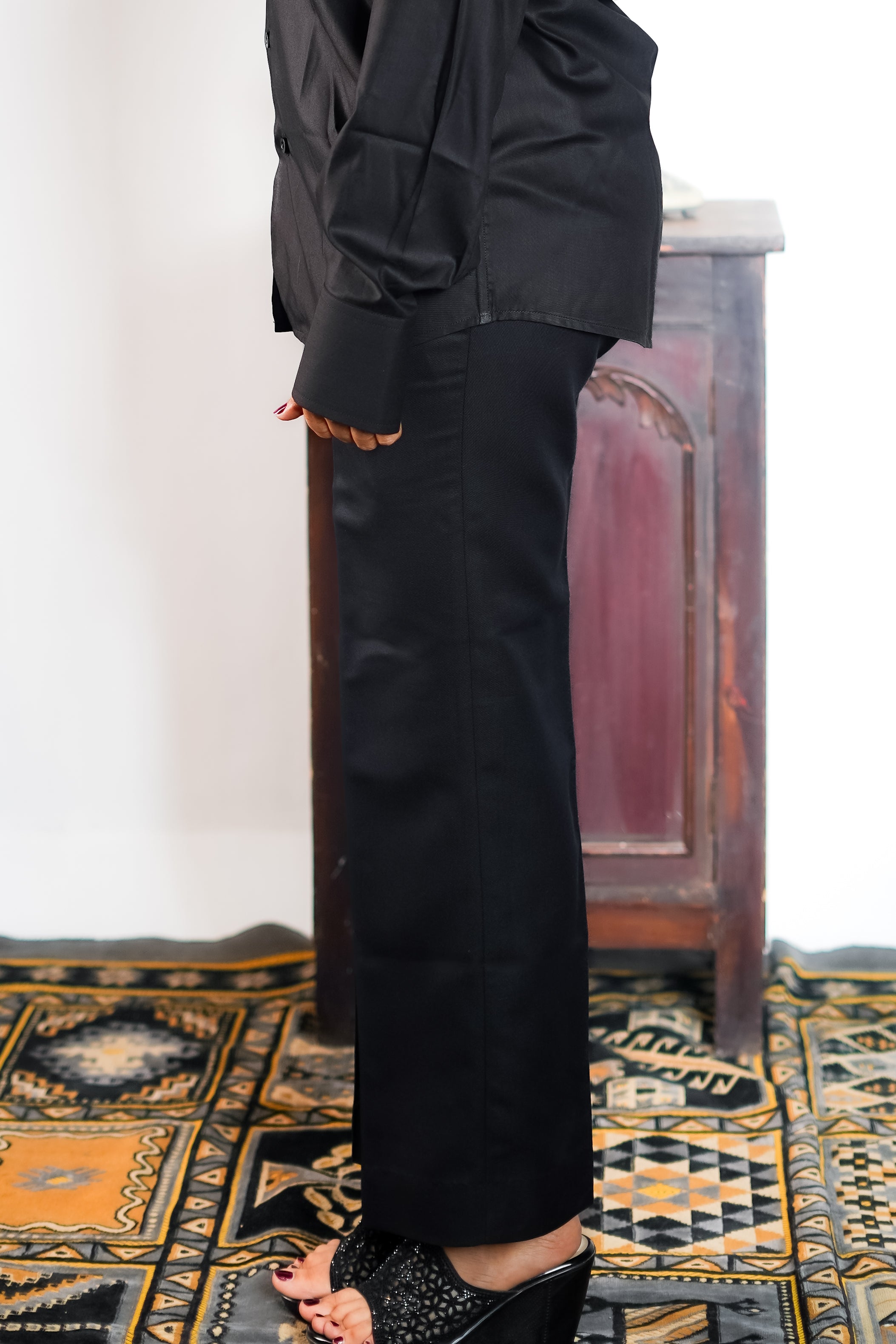 Carbon Black Buckled Waist Trousers Women