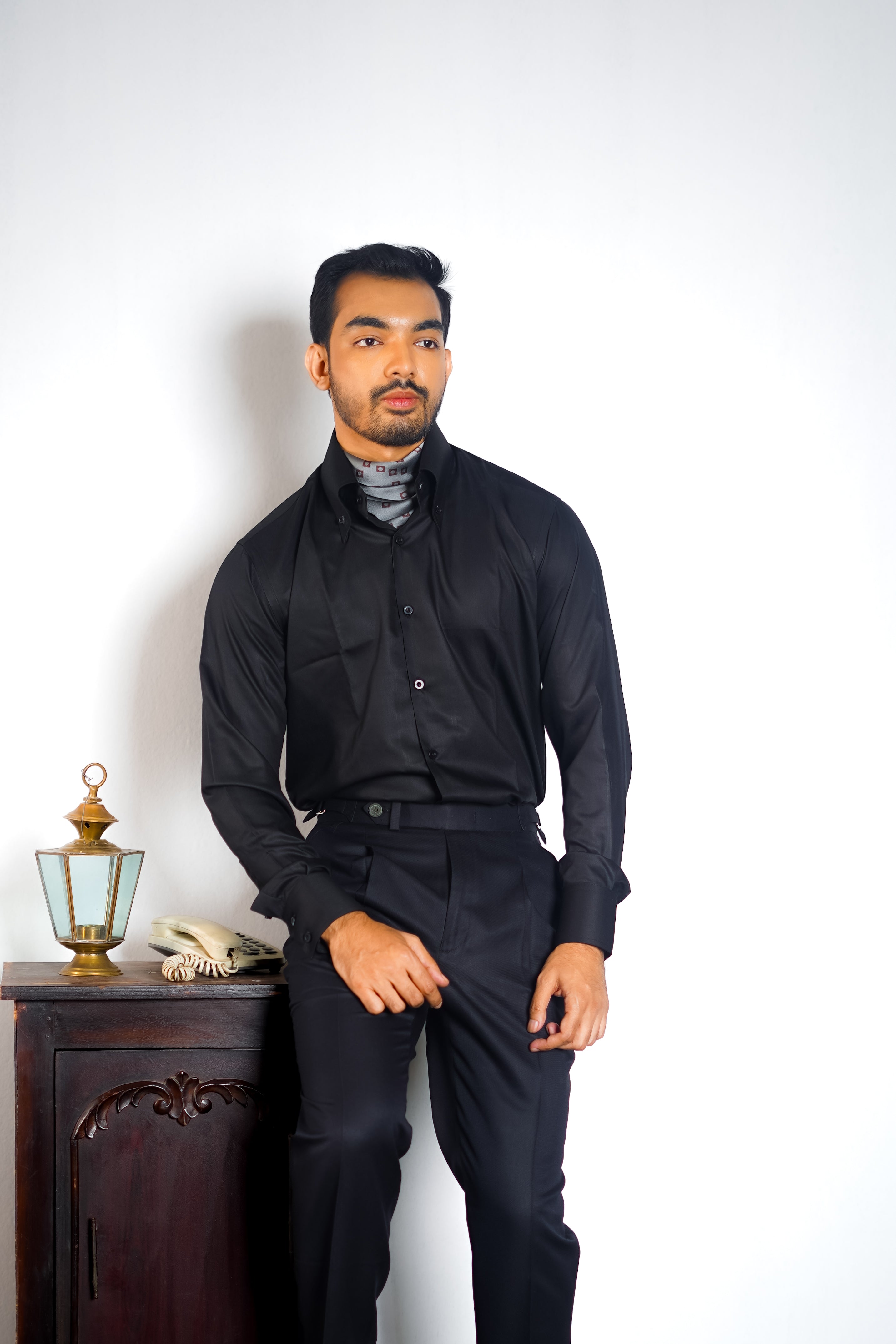 Jet Black Sharp Collar Shirt man