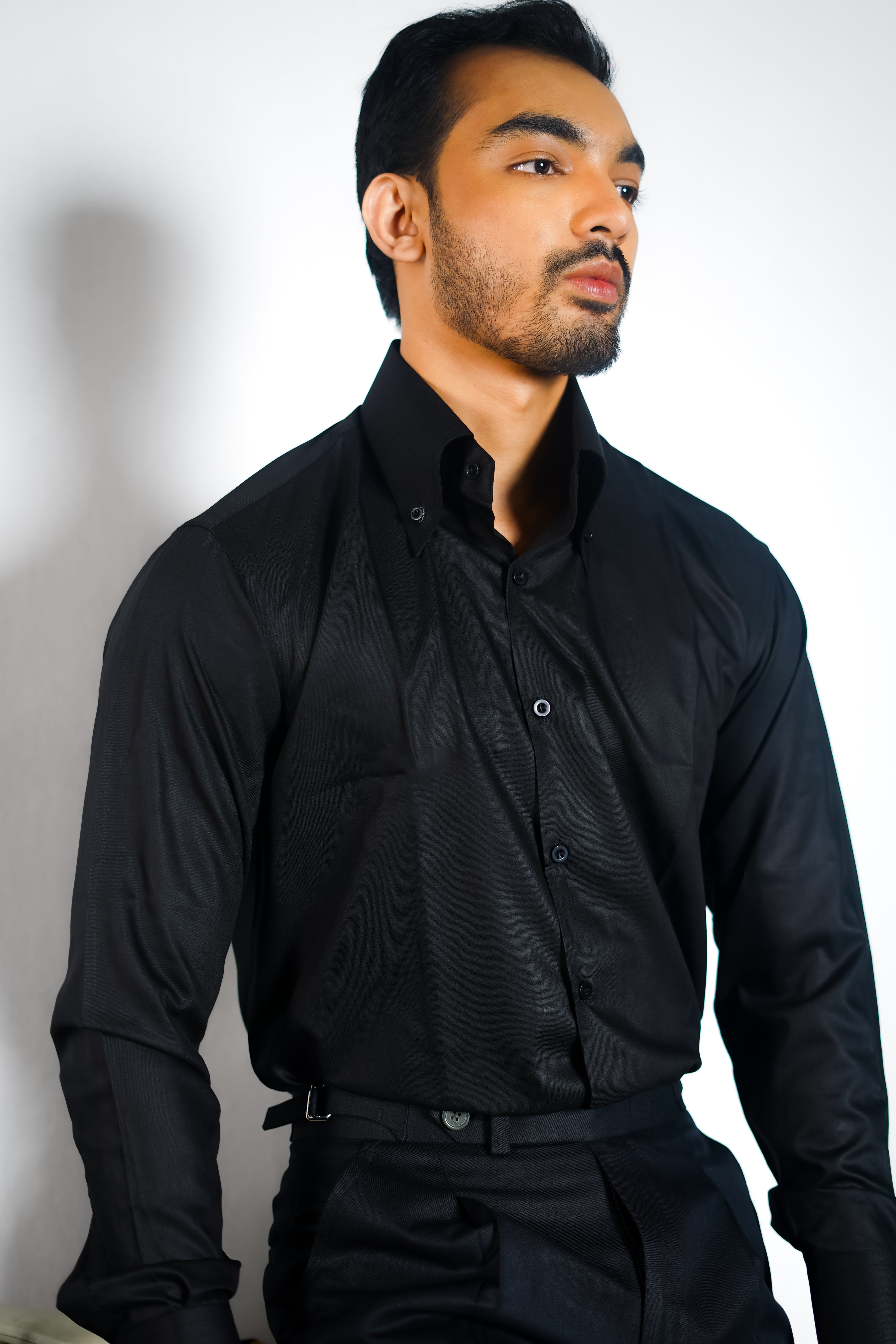 Jet Black Sharp Collar Shirt man