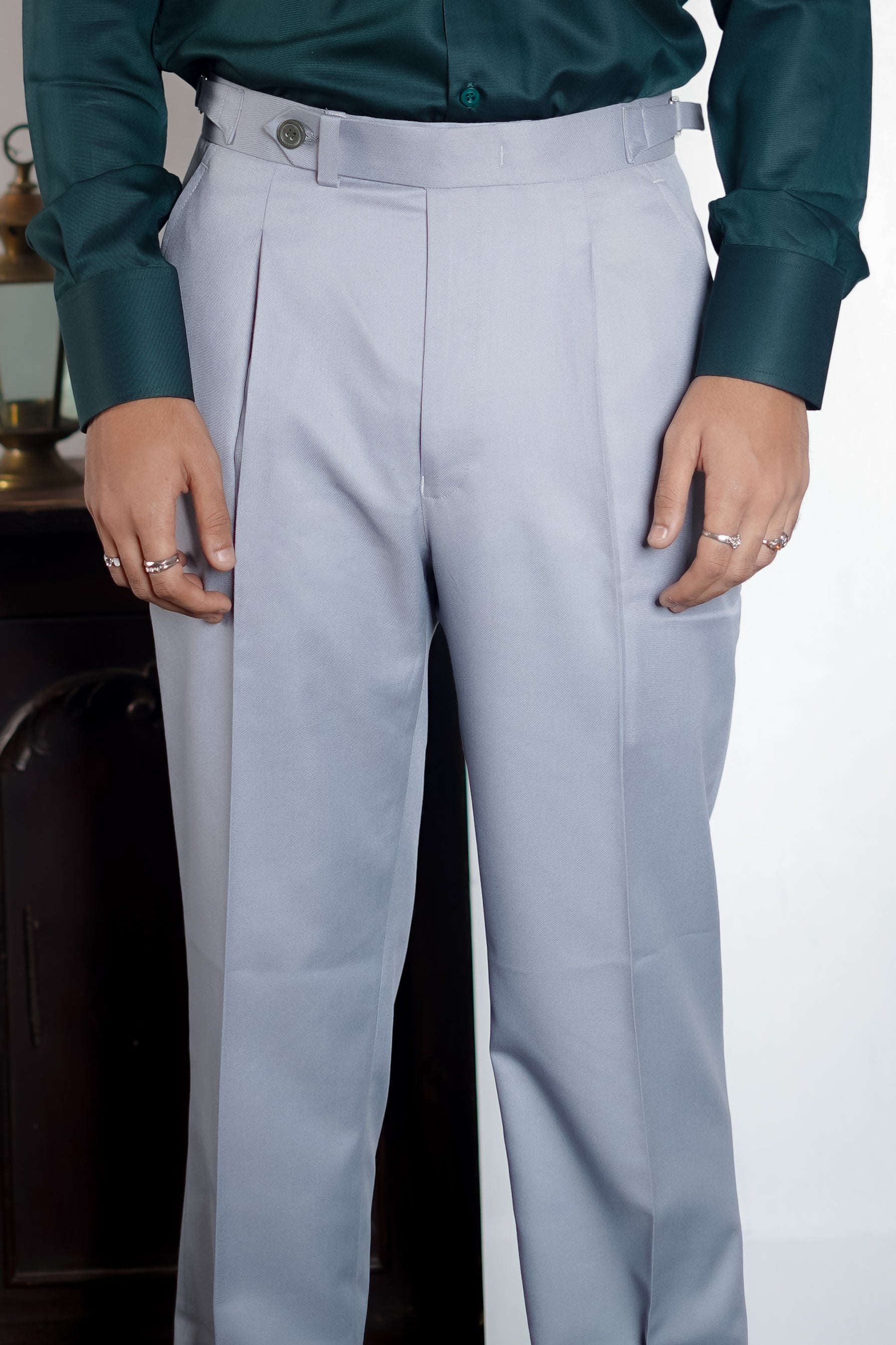 Cadet Grey Buckled Waist Trousers Man