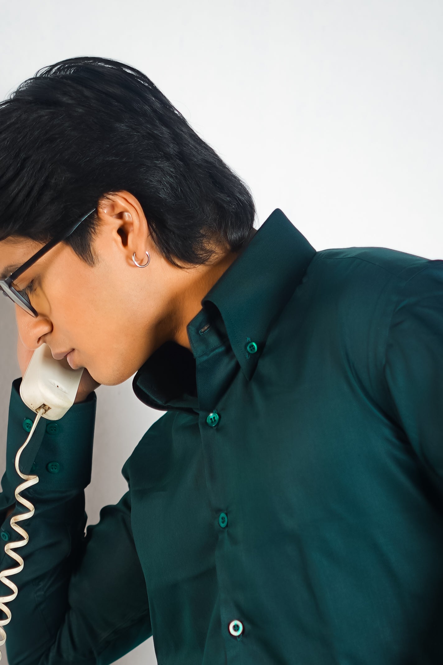 Midnight Green Sharp Collar Shirt Man