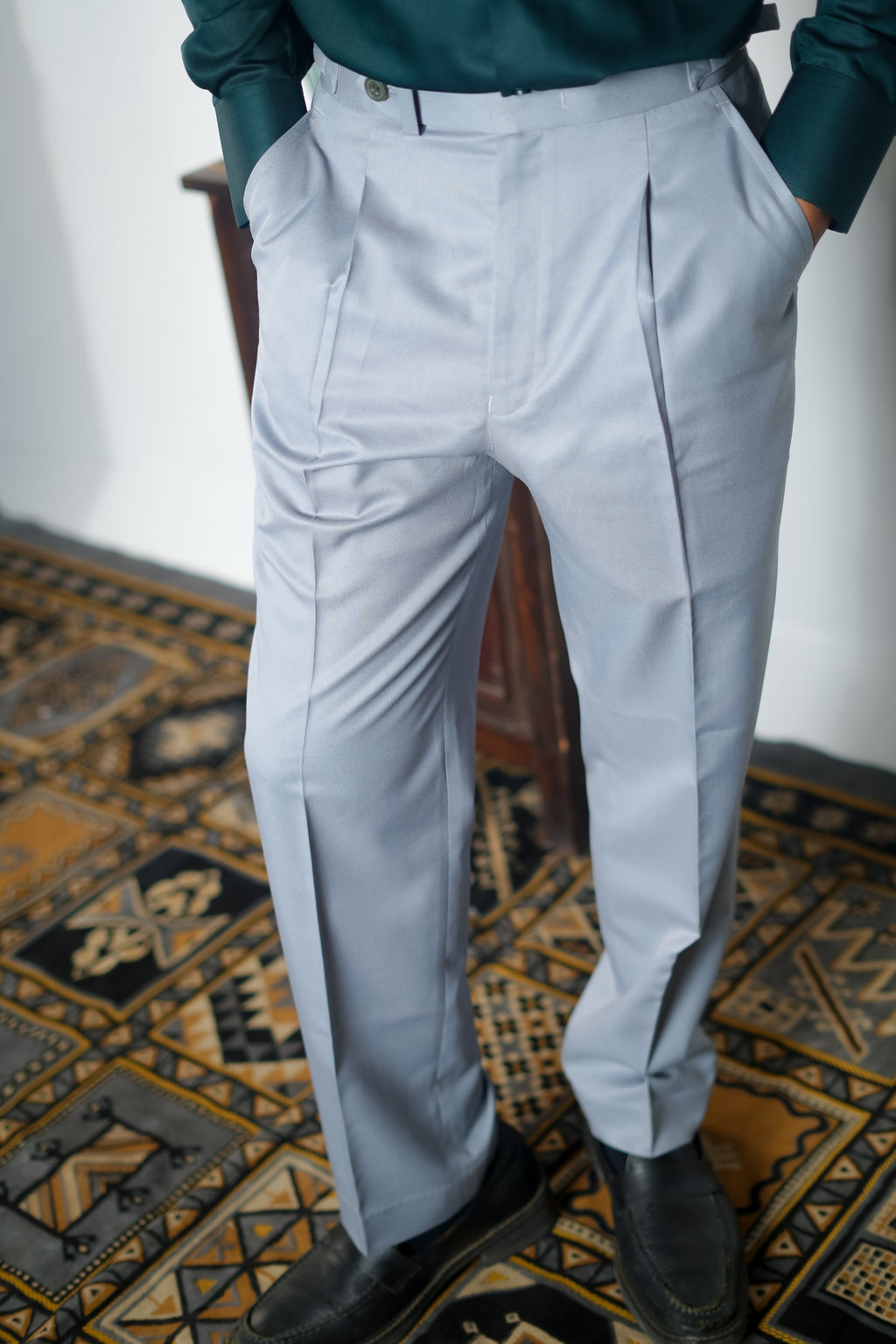 Cadet Grey Buckled Waist Trousers Man