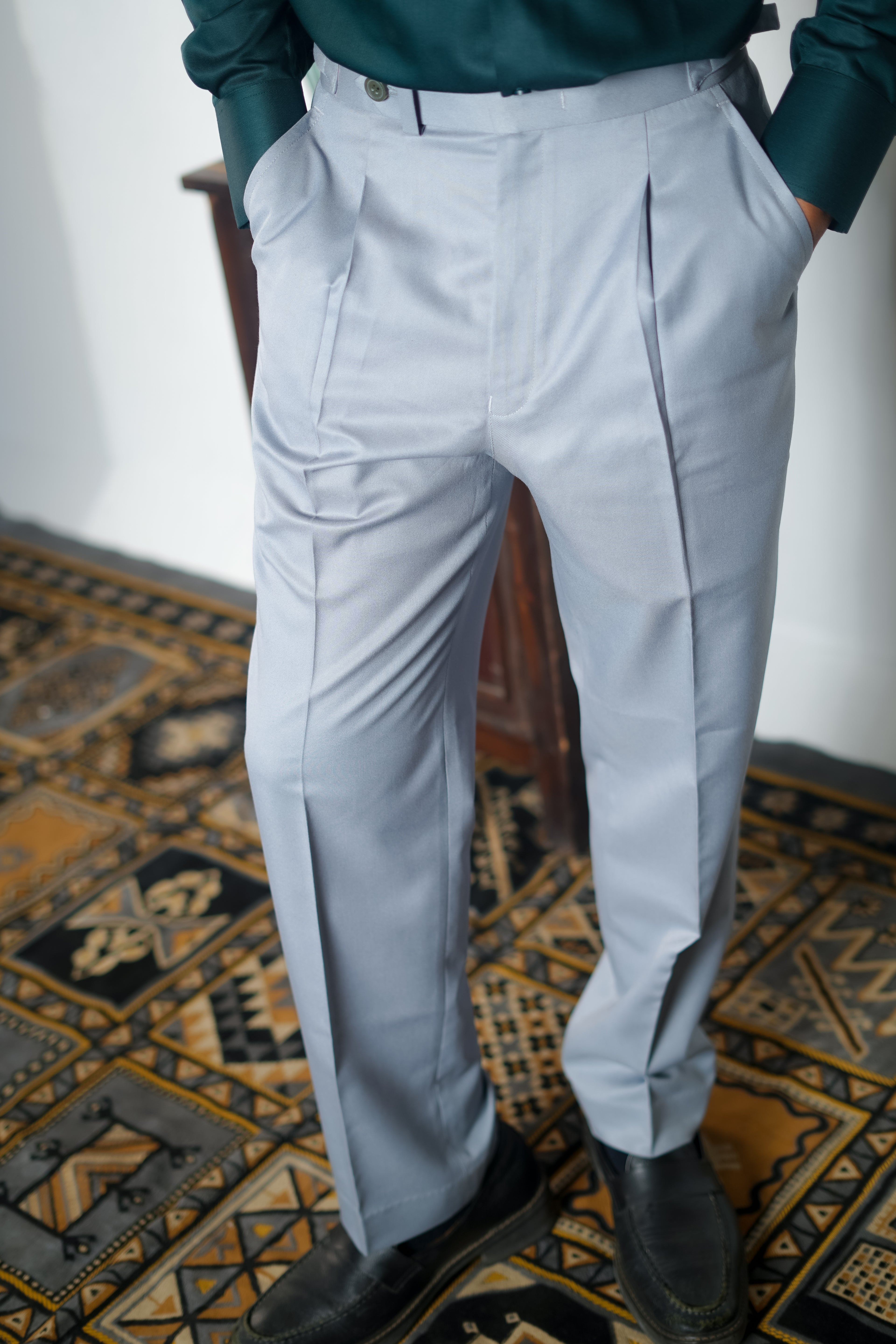 Cadet Grey Buckled Waist Trousers Man