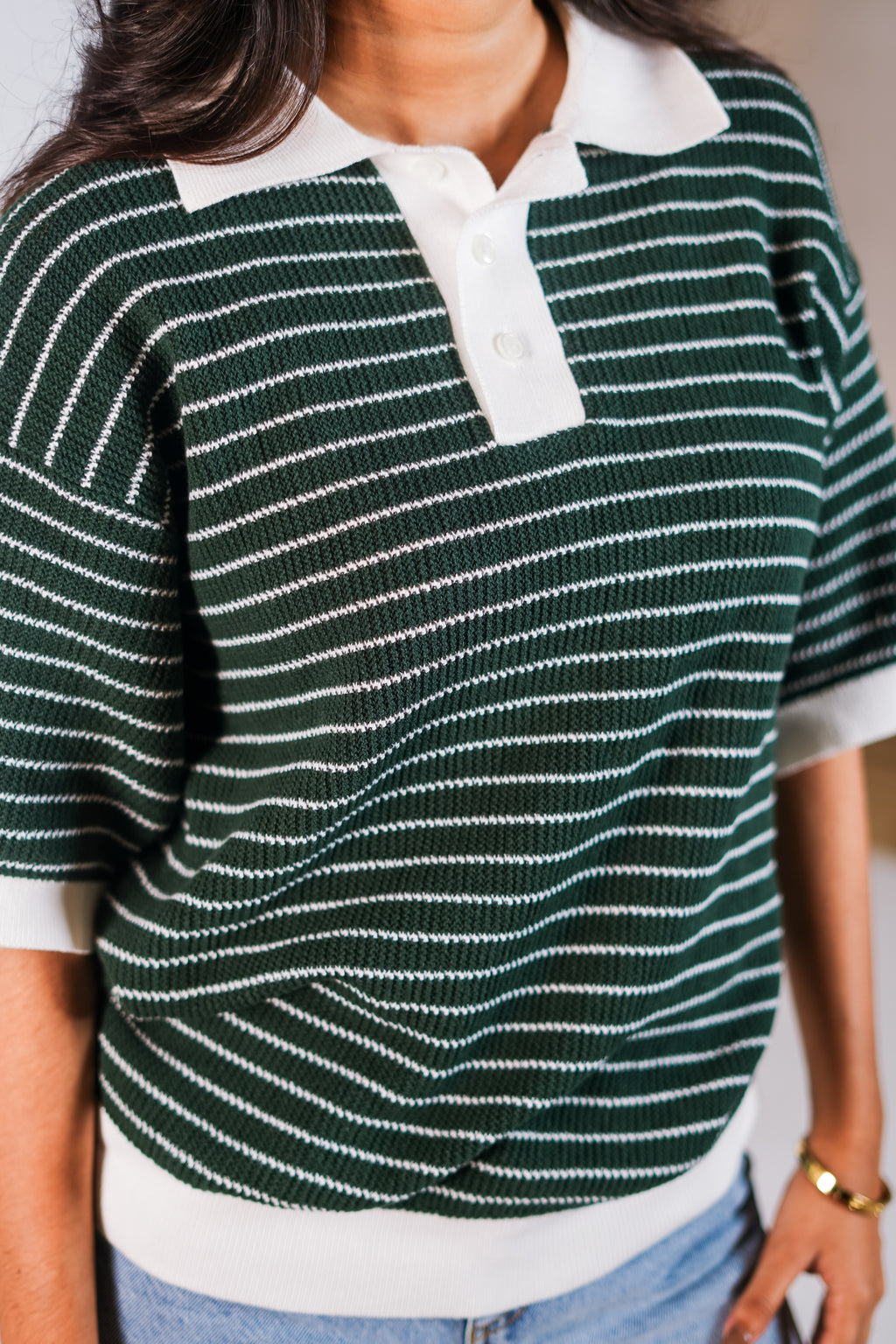 Pine Green Knitted Polo Sweater