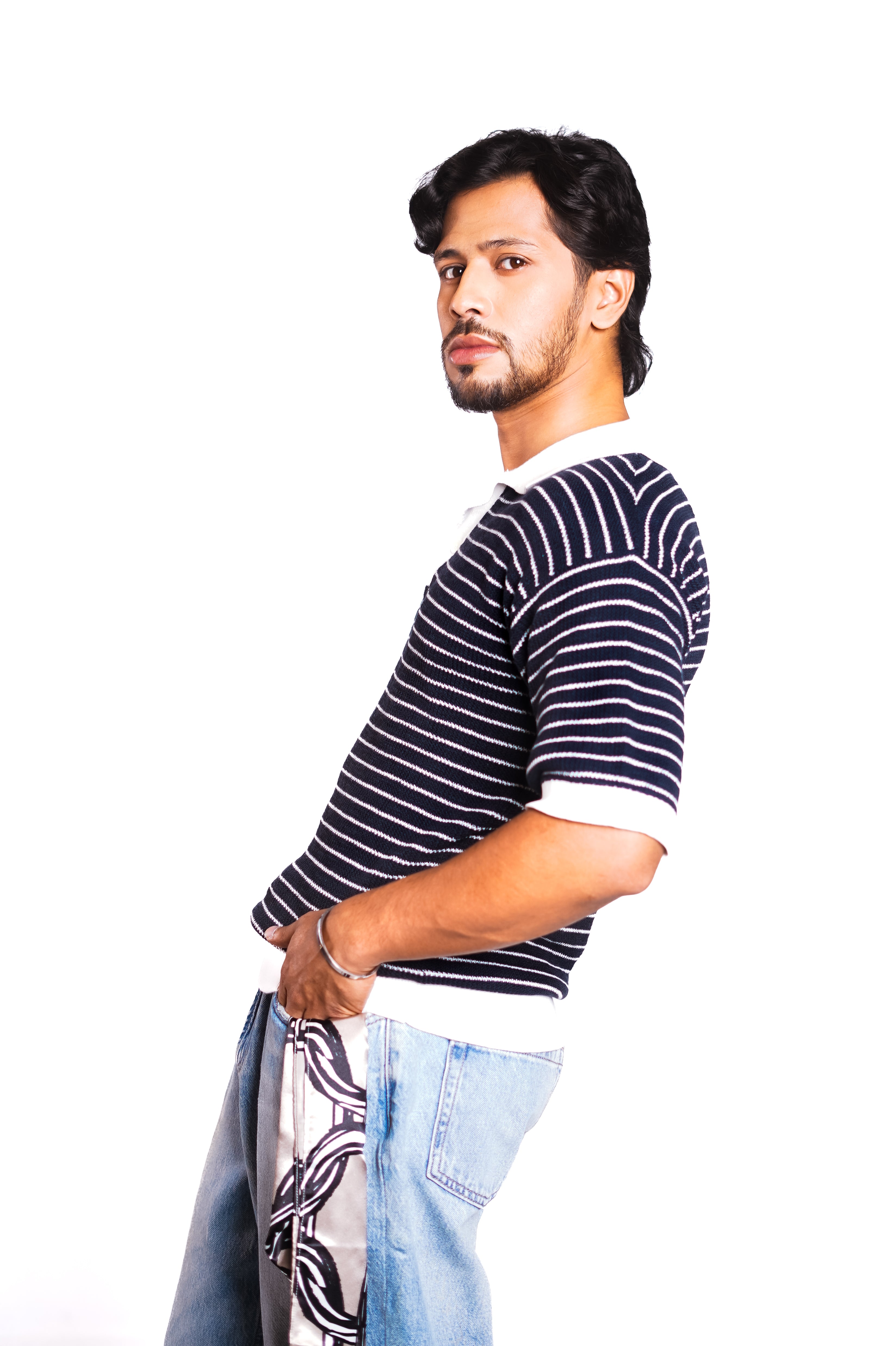 Onyx Black Knitted Polo Sweater man