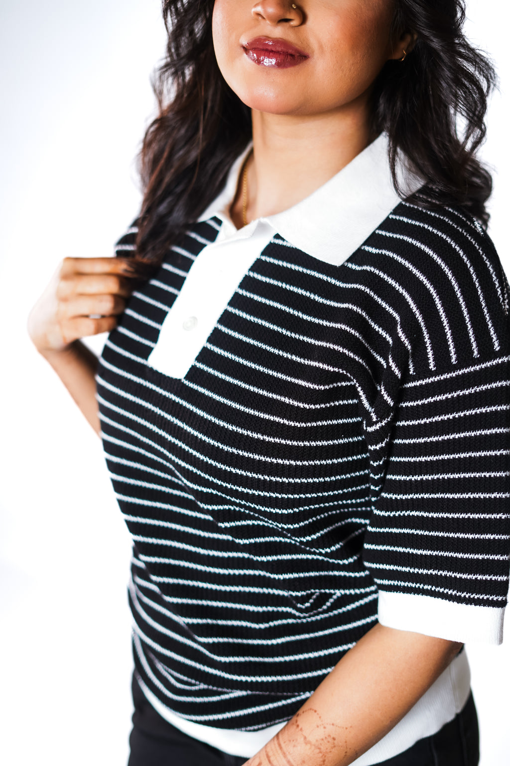 Onyx Black Knitted Polo Sweater woman