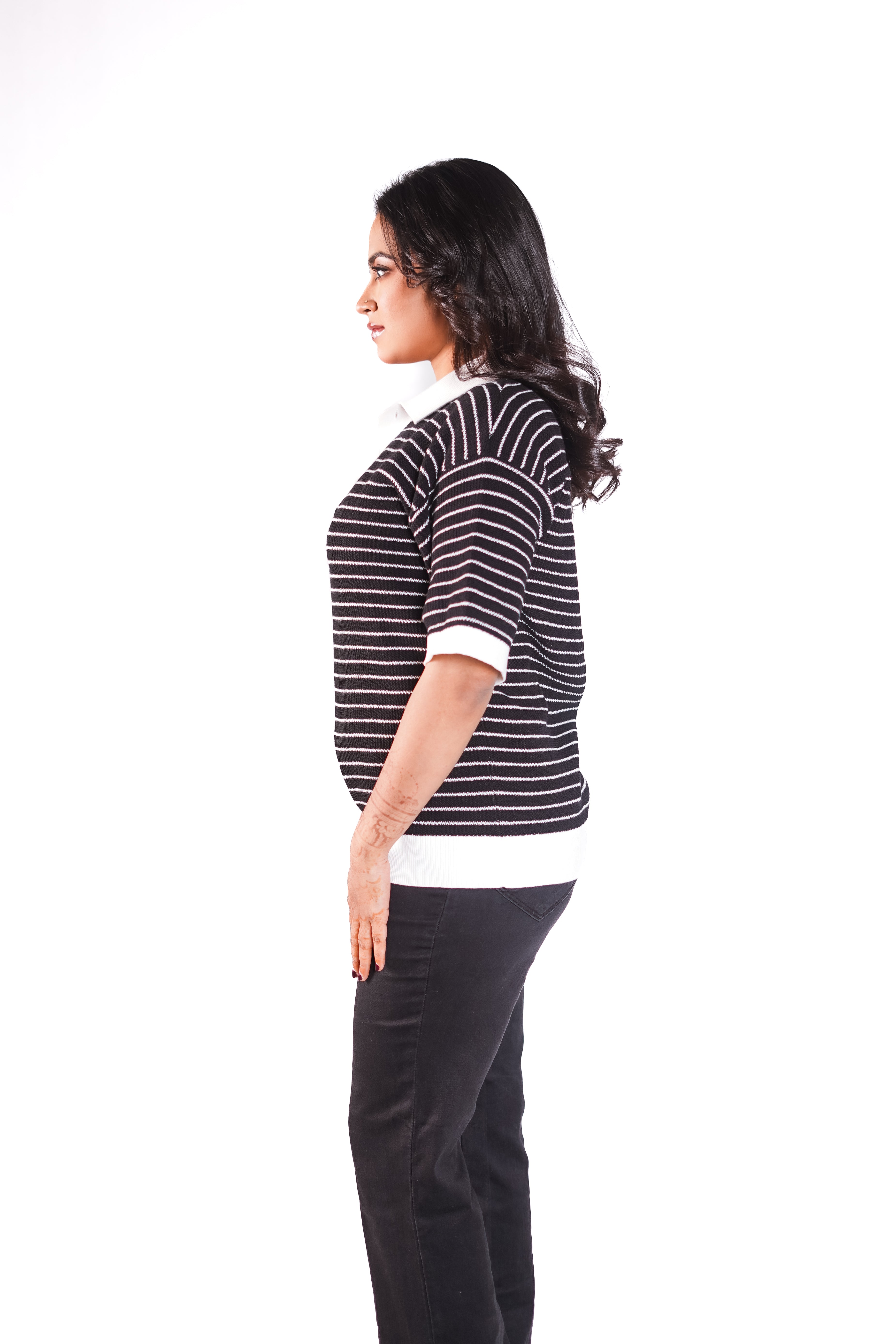 Onyx Black Knitted Polo Sweater woman