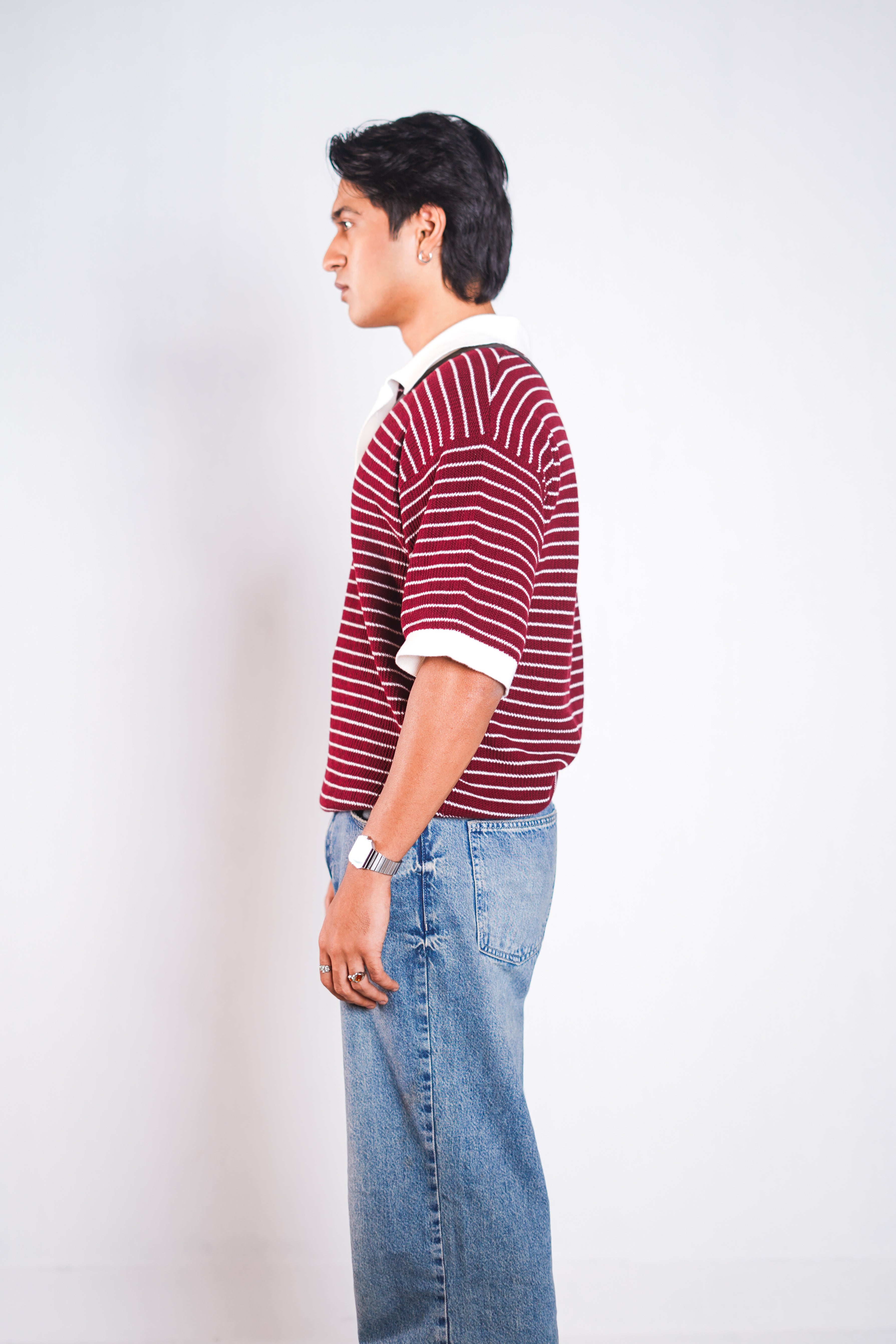 Red Wine Knitted Polo Sweater man