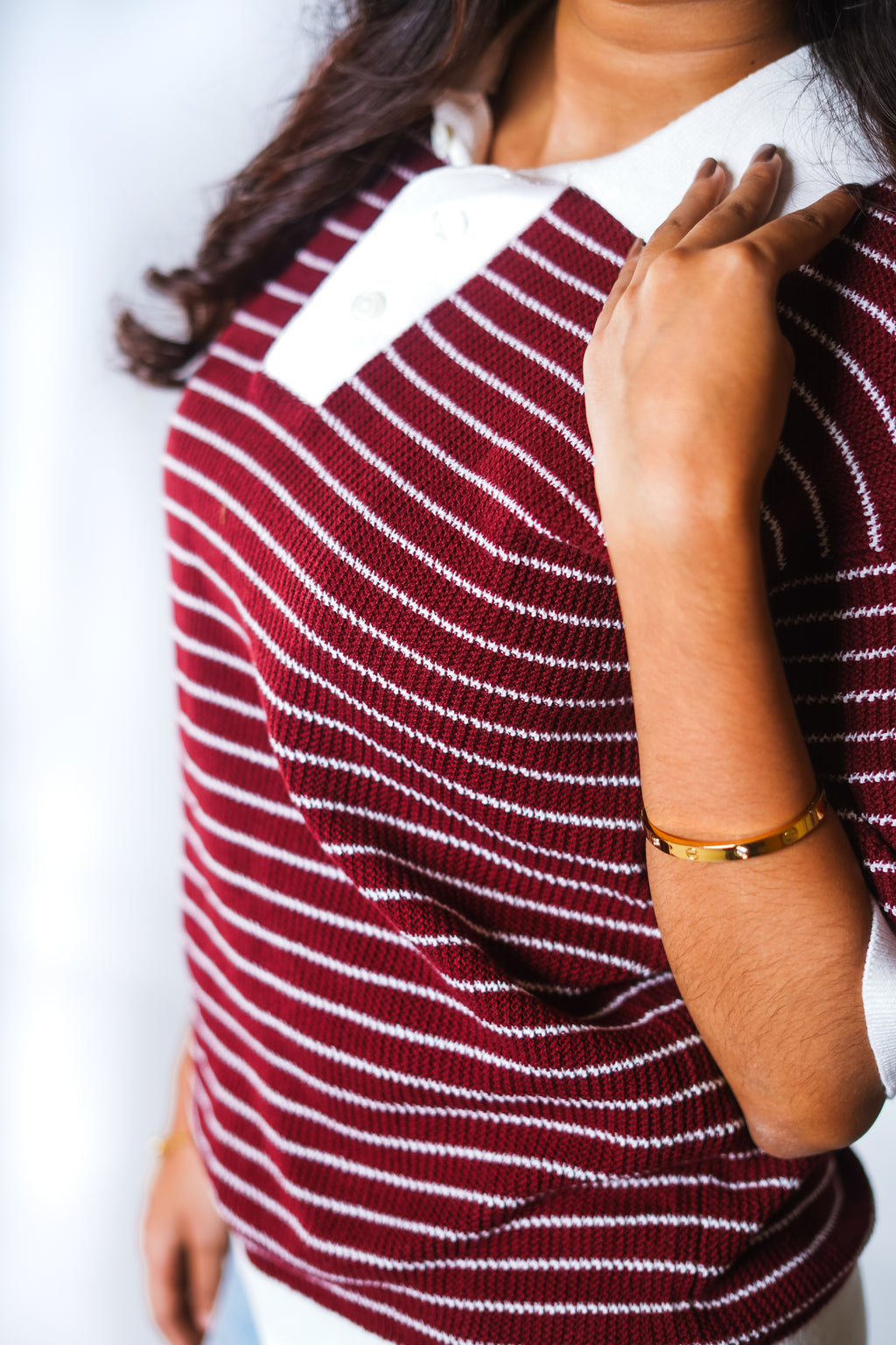 Red Wine Knitted Polo Sweater woman